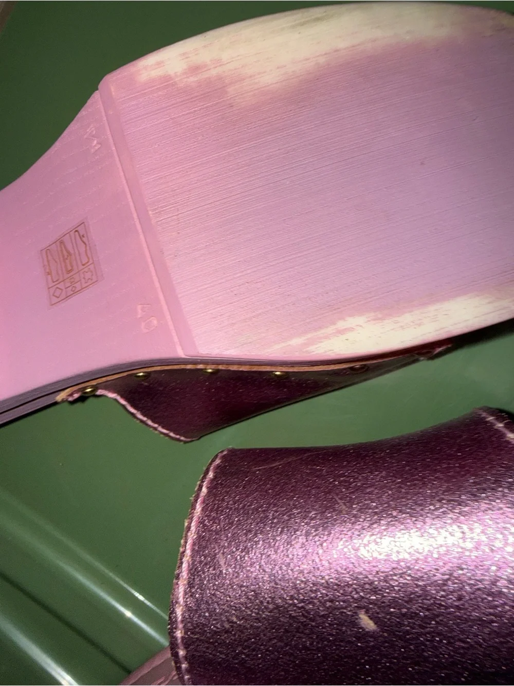Novus Pink Leather Metallic Platform Slide Sandals